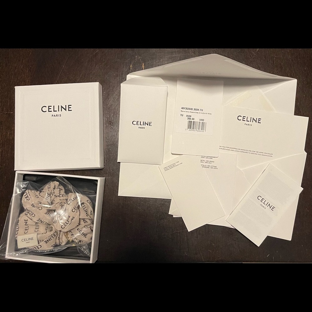 [SOLD] CELINE by Hedi Slimane “Scrunchy” Bracelet w/ Gold & White Silk SOLD OUT!